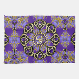 金ゴールドOMパープルマンダラマインドフルホームデコール キッチンタオル