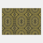 金ゴールドOn Black Mandala Wrapping Sheet of 3 ラッピングペーパーシート (正面)