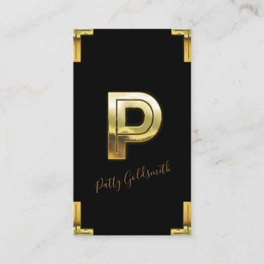 金ゴールドPイニシャル及び縁どビジネスカード 名刺 (正面)