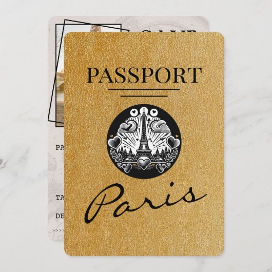 金ゴールドParis Passport日付の保存 セーブザデート (正面/裏面)