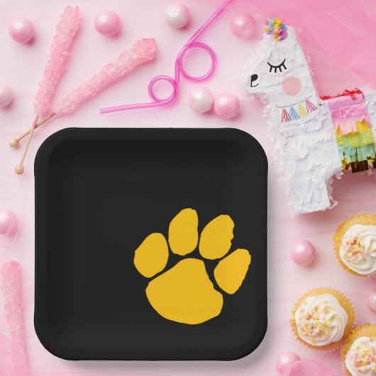 金ゴールドPawprint on Black紙パーティープレート ペーパープレート (パーティー)
