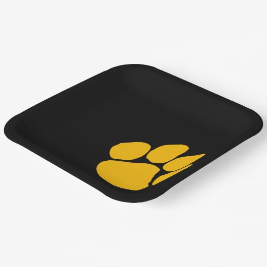金ゴールドPawprint on Black紙パーティープレート ペーパープレート (傾斜あり)