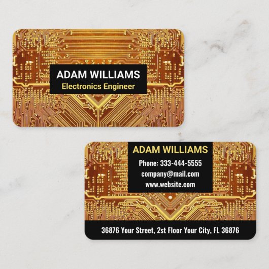 金ゴールドPCB回路基板(電子工学エンジニア) 名刺 (正面/裏面)