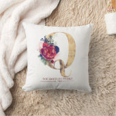 金ゴールドQモノグラムフローラブルゴーニュ赤とネイビーブルー クッション (ブランケット)