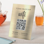 金ゴールドQRコードお願い楽しむWifi 台座サイン (インサイチュ)