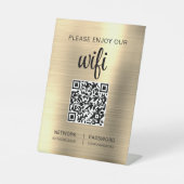 金ゴールドQRコードお願い楽しむWifi 台座サイン (正面)