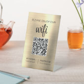 金ゴールドQRコードお願い楽しむWifi 台座サイン (インサイチュ)