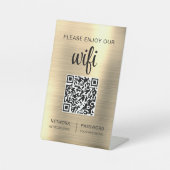 金ゴールドQRコードお願い楽しむWifi 台座サイン (正面)