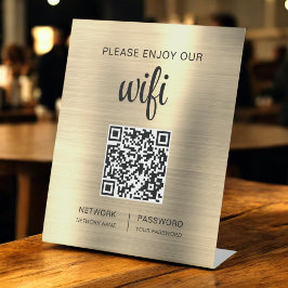 金ゴールドQRコードお願い楽しむWifi 台座サイン