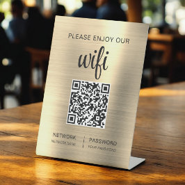 金ゴールドQRコードお願い楽しむWifi 台座サイン