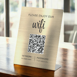 金ゴールドQRコードお願い楽しむWifi 台座サイン