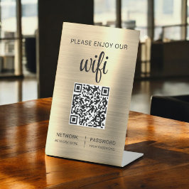 金ゴールドQRコードお願い楽しむWifi 台座サイン