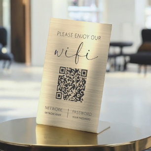 金ゴールドQRコードお願い楽しむWifi 台座サイン