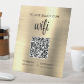 金ゴールドQRコードお願い楽しむWifi 台座サイン (インサイチュ)