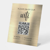 金ゴールドQRコードお願い楽しむWifi 台座サイン (正面)