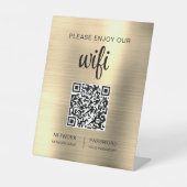 金ゴールドQRコードお願い楽しむWifi 台座サイン (正面)