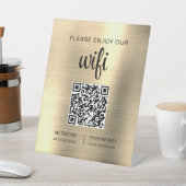 金ゴールドQRコードお願い楽しむWifi 台座サイン (インサイチュ)