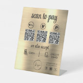 金ゴールドQRコード支払スキャンからビジネスロゴを支払う 台座サイン (正面)