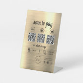 金ゴールドQRコード支払スキャンからビジネスロゴを支払う 台座サイン (正面)