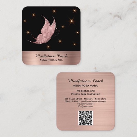 *~*金ゴールドQRコード星型グリッター蝶神秘体 スクエア名刺 (正面/裏面)