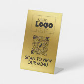 金ゴールドQRコードNo 連絡 Scan for  Menu Tableシンボルや象徴 台座サイン (正面)