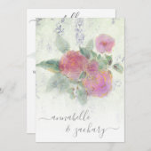 *~*金ゴールドQR AR12ダマスクRSVPローズブーケ結婚ーズ 招待状 (正面/裏面)