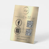 金ゴールドQR Connect With Usビジネスロゴソーシャルメディア 台座サイン (正面)