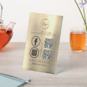 金ゴールドQR Connect With Usビジネスロゴソーシャルメディア 台座サイン (インサイチュ)