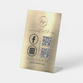 金ゴールドQR Connect With Usビジネスロゴソーシャルメディア 台座サイン (正面)