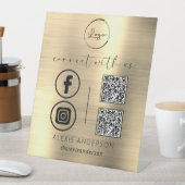 金ゴールドQR Connect With Usビジネスロゴソーシャルメディア 台座サイン (インサイチュ)
