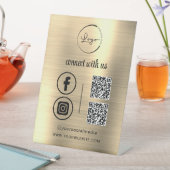 金ゴールドQR Connect With Usビジネスロゴソーシャルメディア 台座サイン (インサイチュ)