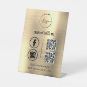 金ゴールドQR Connect With Usビジネスロゴソーシャルメディア 台座サイン (正面)