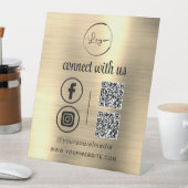 金ゴールドQR Connect With Usビジネスロゴソーシャルメディア 台座サイン (インサイチュ)
