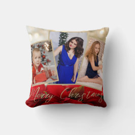 金ゴールドRed Poinsettiaメリークリスマス3枚 クッション