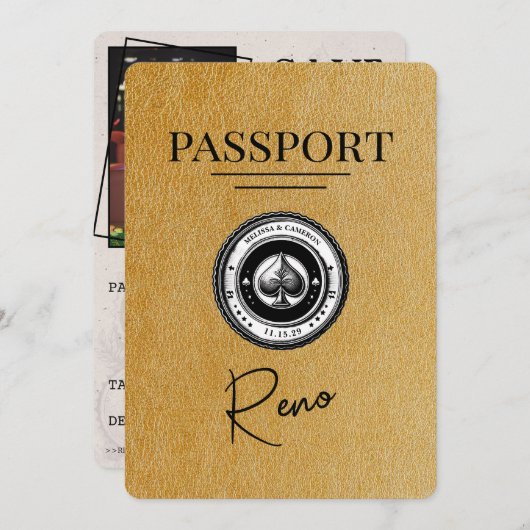 金ゴールドReno Passport日付の保存 セーブザデート (正面/裏面)