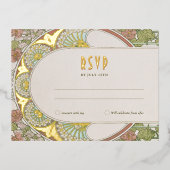 金ゴールドRSVP挿入ヴィンテージアールヌーボーbyミュシャ 箔シーズンポストカード (正面)