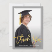 金ゴールドScript Gray & Blue卒業写真ありがとう 案内状 (正面)