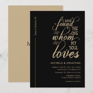 金ゴールドScript on Black Bible Verse Christian 結婚's 招待状