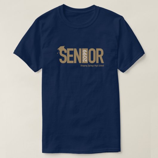 金ゴールドSENIORと卒業キャップ Tシャツ (デザイン正面)