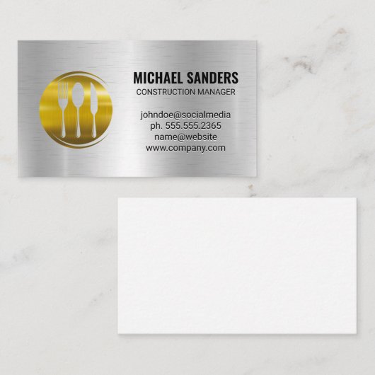 金ゴールドSilverwareロゴ |金属の背景 名刺 (正面/裏面)