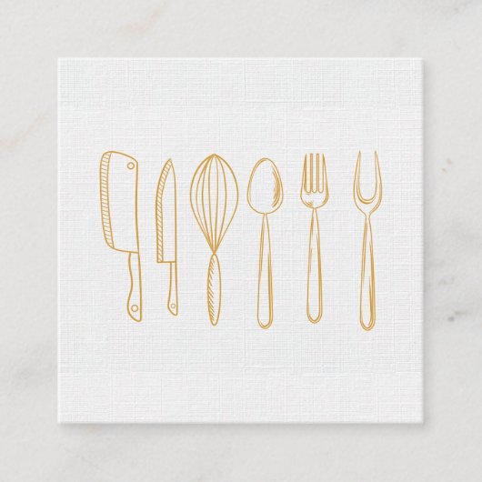 金ゴールドSilverware Linenテクスチャ スクエア名刺 (正面)