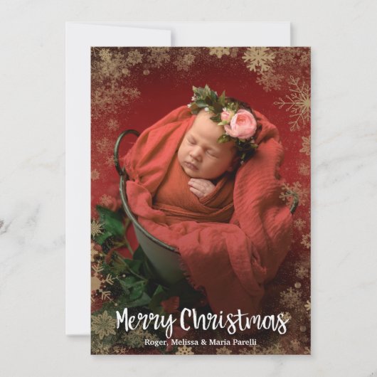 金ゴールドSnowflaks写真の誕生のお知らせ シーズンカード (正面)