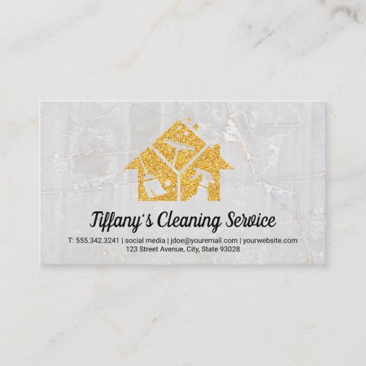 金ゴールドSparkleクリーニングサービスアイコン 名刺 (正面)