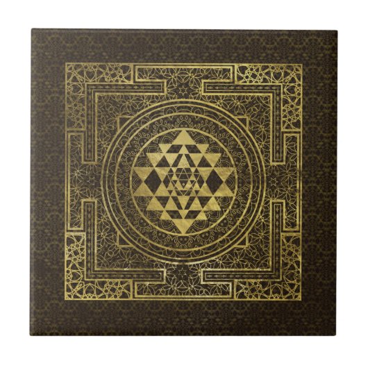 金ゴールドSri Yantra/Sriのチャクラ タイル (正面)