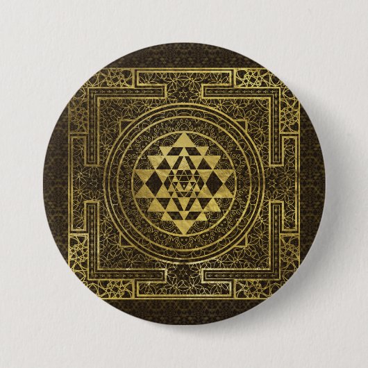 金ゴールドSri Yantra/Sriのチャクラ 缶バッジ (正面)
