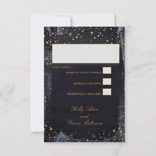 金ゴールドStarry Night Wedding Invite Mail Back RSVP (裏面)
