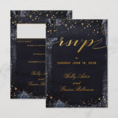 金ゴールドStarry Night Wedding Invite Mail Back RSVP (正面/裏面)