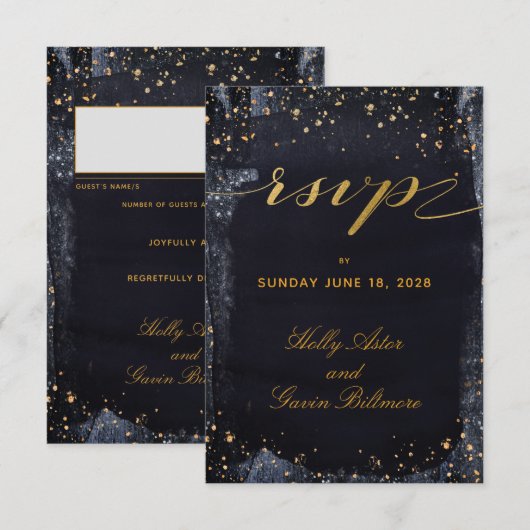 金ゴールドStarry Night Wedding Invite Mail Back RSVP (正面/裏面)