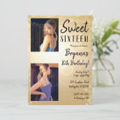 金ゴールドSummer Lights Sweet 16 Birthday Party写真 招待状 (スタンド正面)