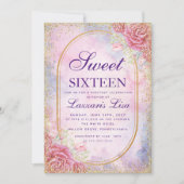 金ゴールドSweet sixteenフローラサプライズ誕生日パーティー 招待状 (正面)